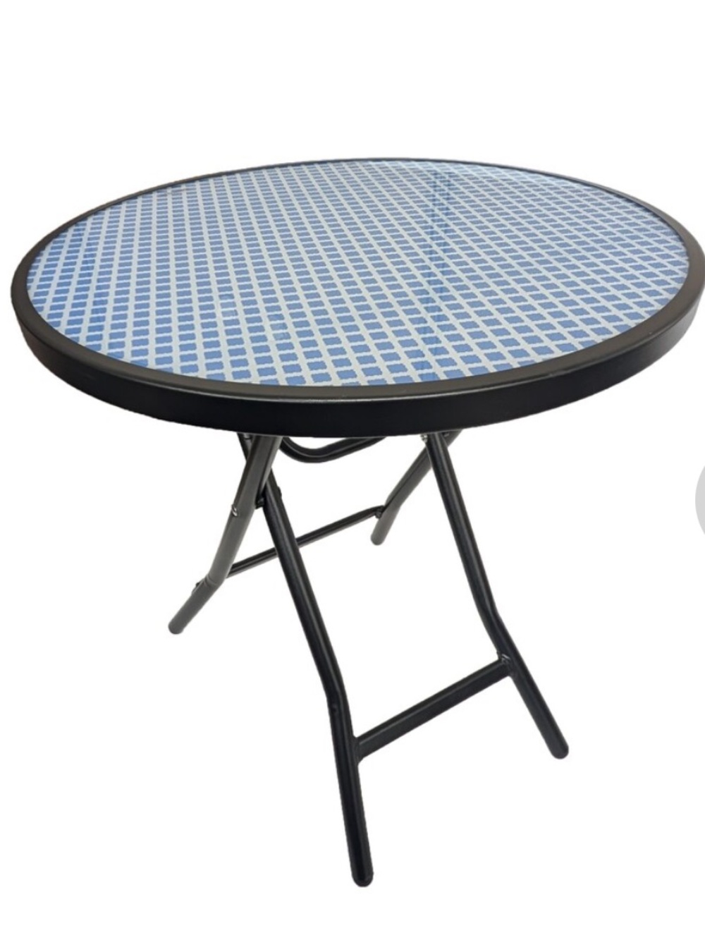 NWOT Round Folding Patio Table with Blue Mosaic Top